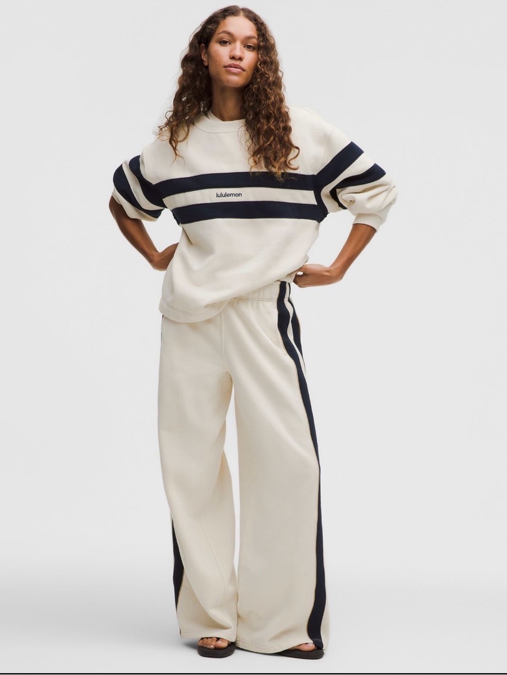 NWT Lululemon Women's Steady State Oversized Track Pant Stripe Ivory Blue
